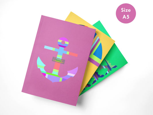 Travel Notebooks for Kids, Set of 3 A5 Size Journals, Safe (Anchor), Hot Air Balloon, Fly With Me! Pink Yellow Green Notebooks | by Victory In Wellness-0