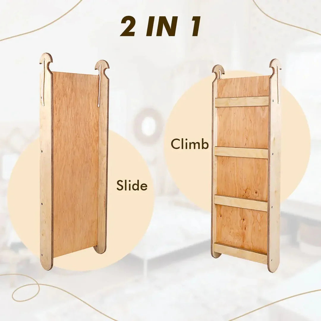 5in1 Montessori Climbing Frame: Triangle Ladder + Slide Board+ Climbing Net + Art Add-on-2