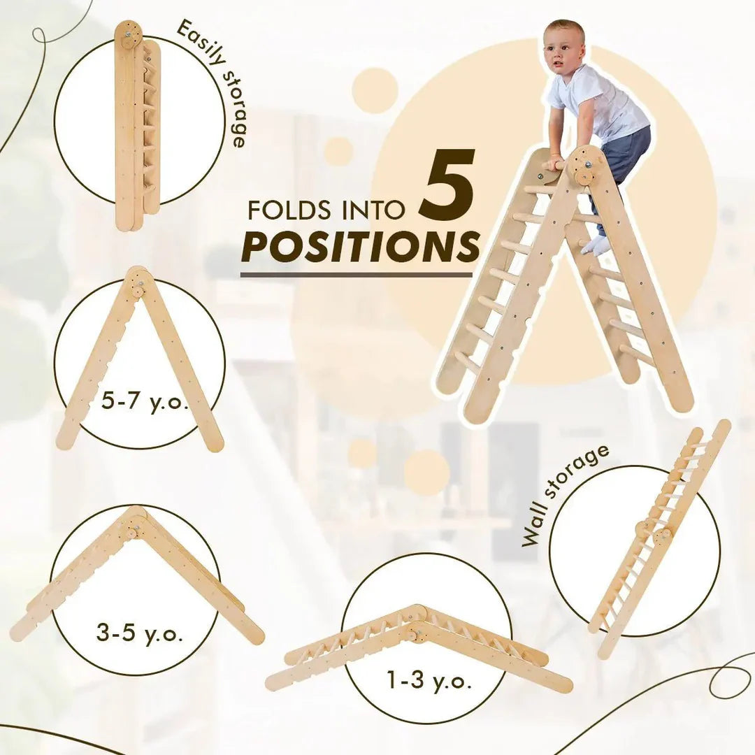 5in1 Montessori Climbing Frame: Triangle Ladder + Slide Board+ Climbing Net + Art Add-on-3