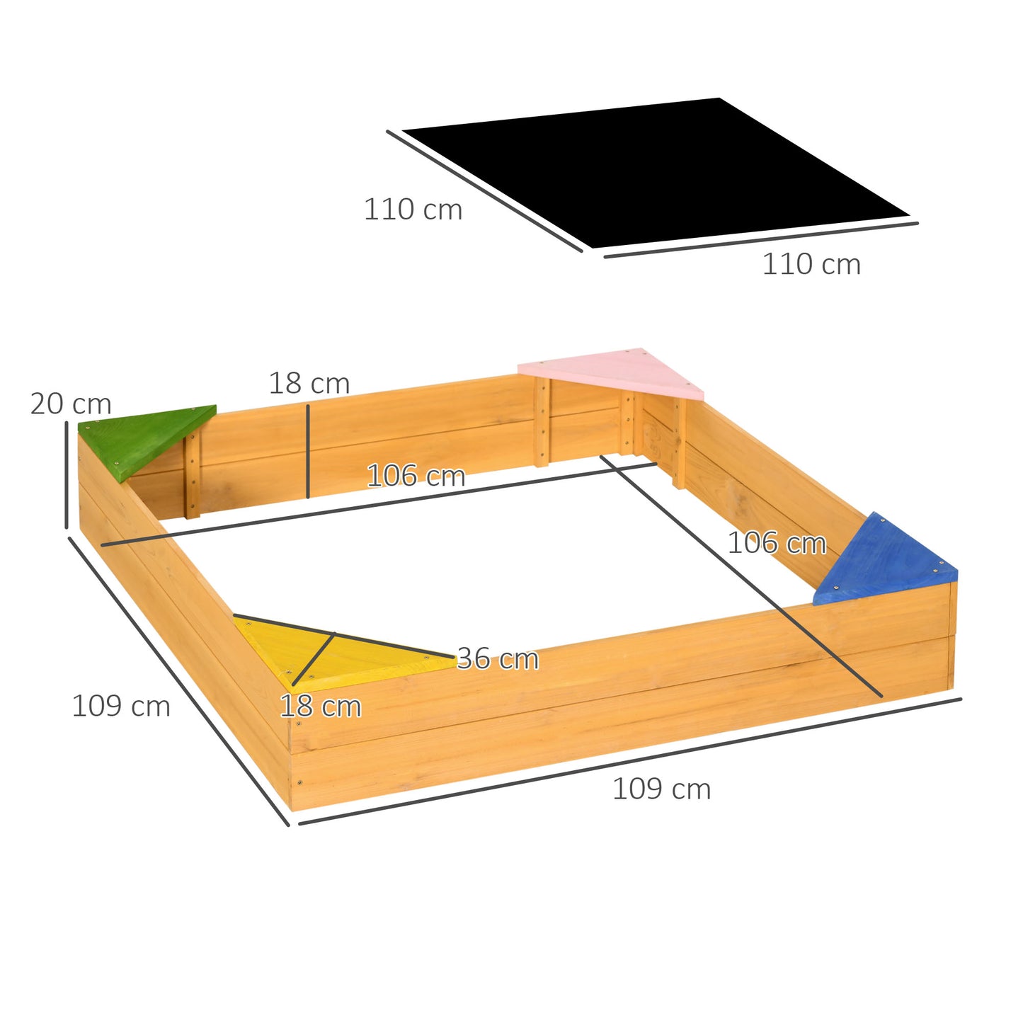 Kids Wooden Sand Pit, Children Sandbox, with Four Seats, Non-Woven Fabric, for Gardens, Playgrounds | Outsunny-1
