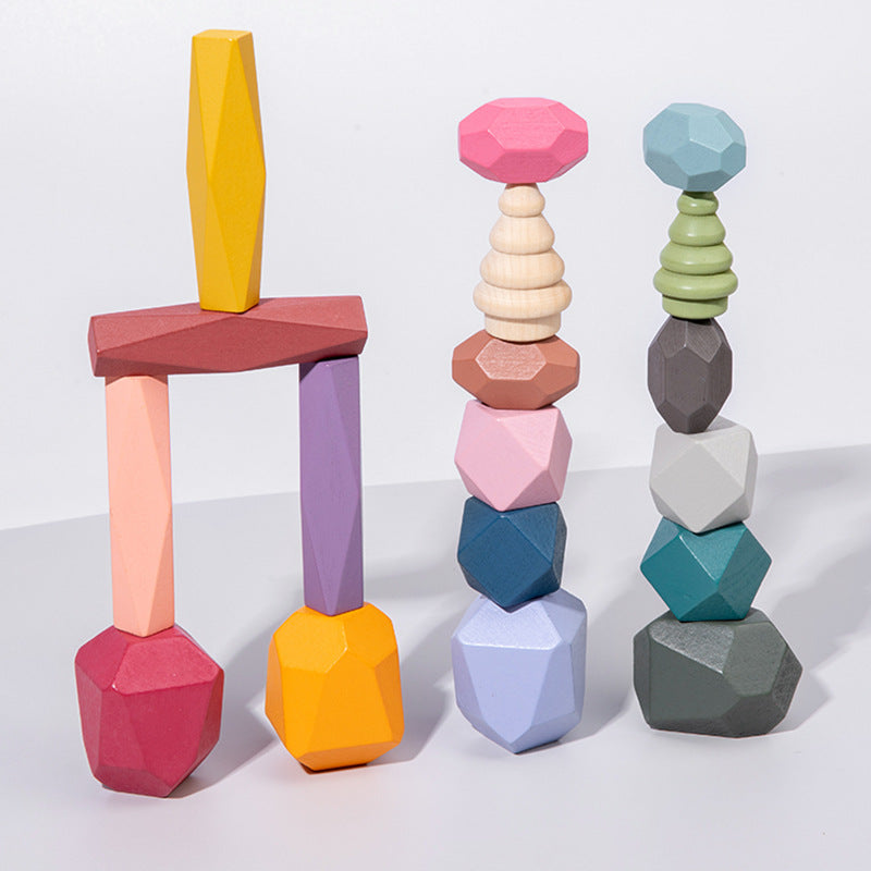 Colorful Wooden Stacking Stones Educational Jenga Toy Set-0