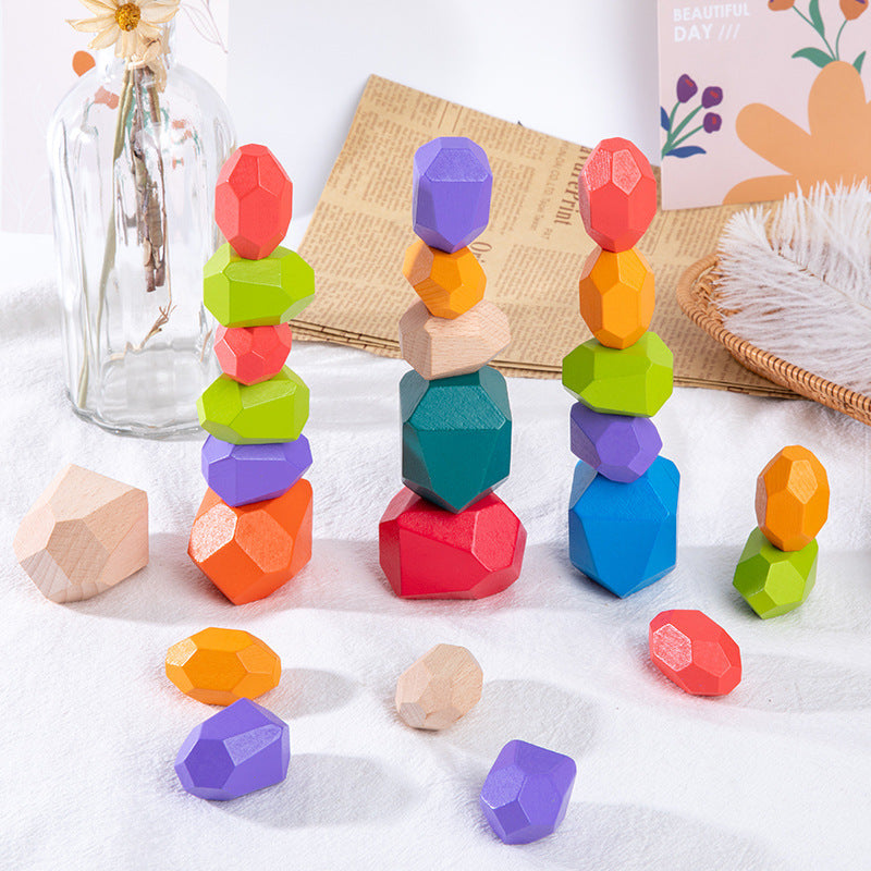 Colorful Wooden Stacking Stones Educational Jenga Toy Set-16