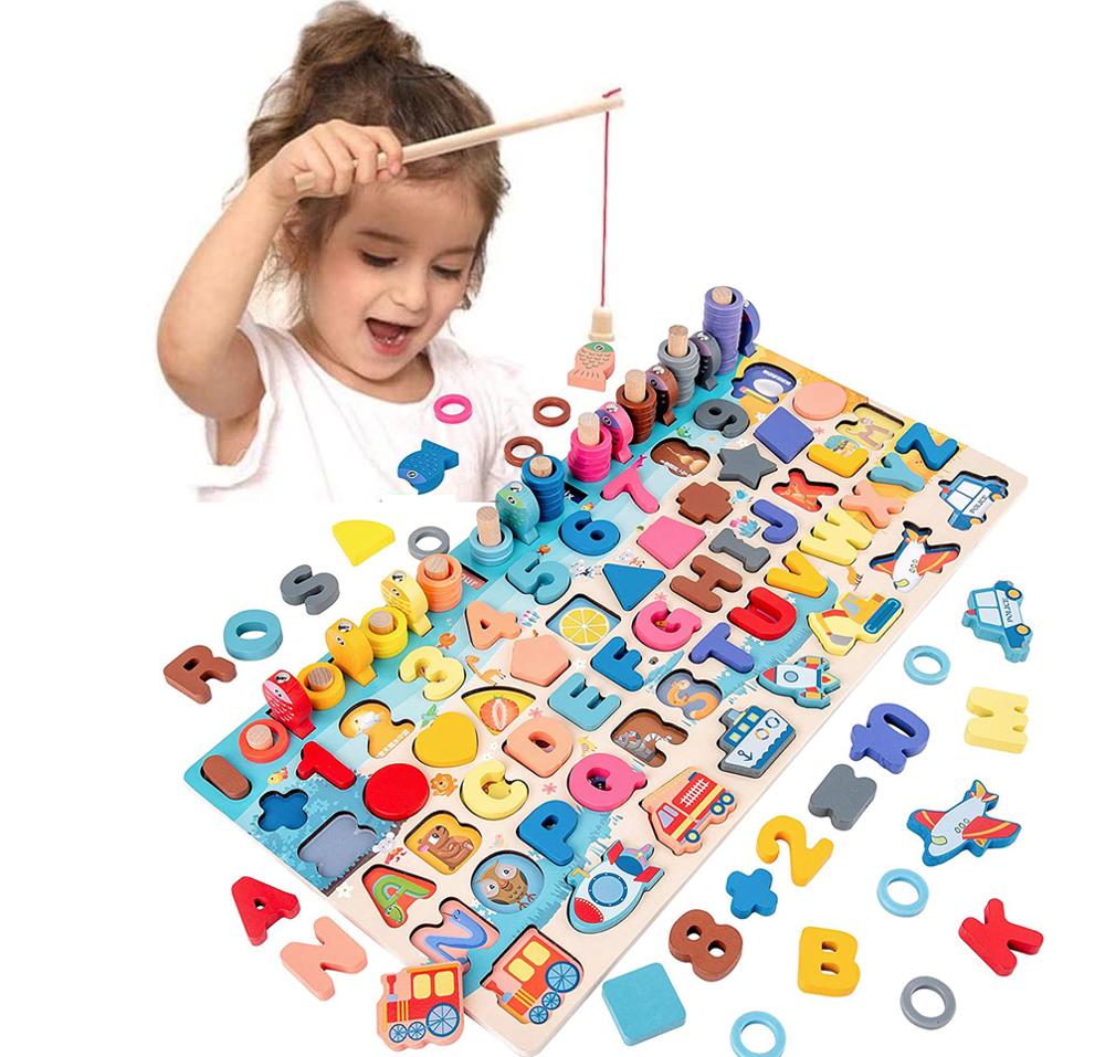 Montessori Wooden Math Fishing Board Educational Toy for Kids, 1-3 Years Old-2