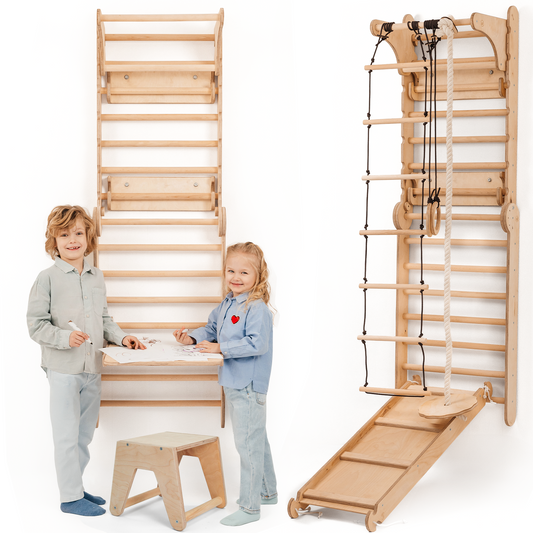 5in1 Swedish Ladder for Kids – Transforms into Pikler Triangle, Slide, Swing & Art Add-on-0