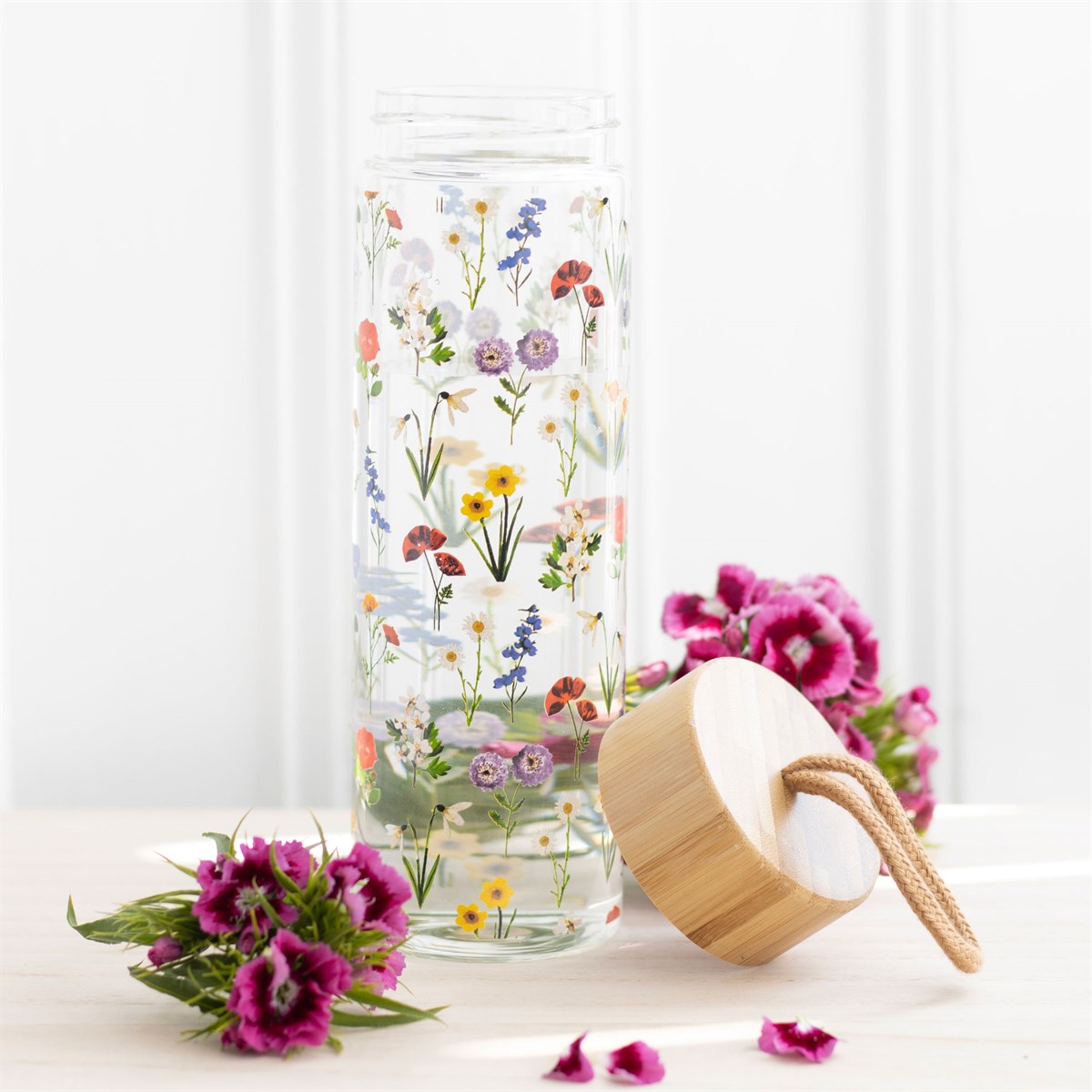Wildflower Glass And Bamboo Water Bottle-1