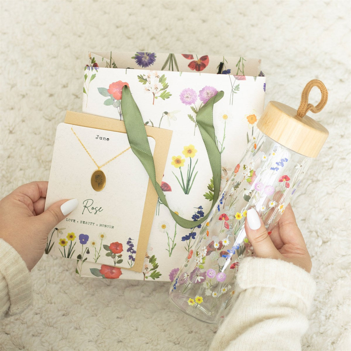 Wildflower Glass And Bamboo Water Bottle-4