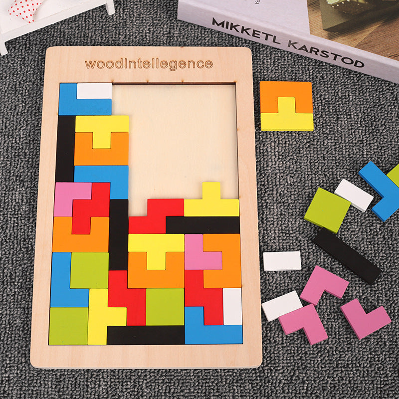 Wooden Tetris Puzzle Educational Toy for Kids-0