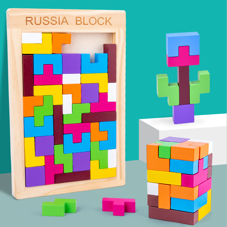 Wooden Tetris Puzzle Educational Toy for Kids-8