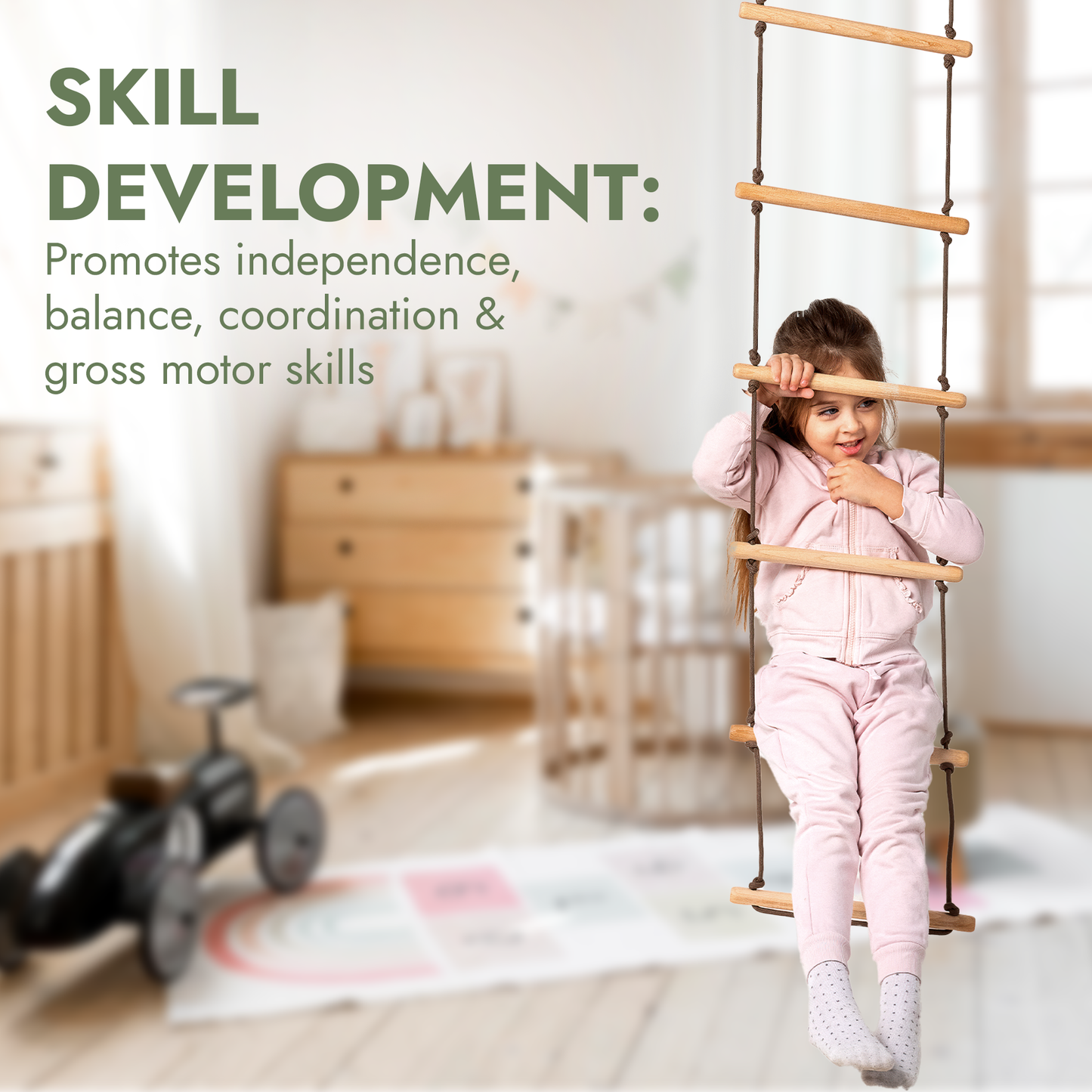 3in1 Swing Set: Disc rope swing + Gymnastic rings + Rope ladder-4