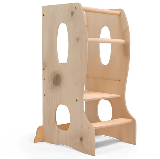 Stable Montessori Learning Tower: Wooden Growing Chair - Beige-0