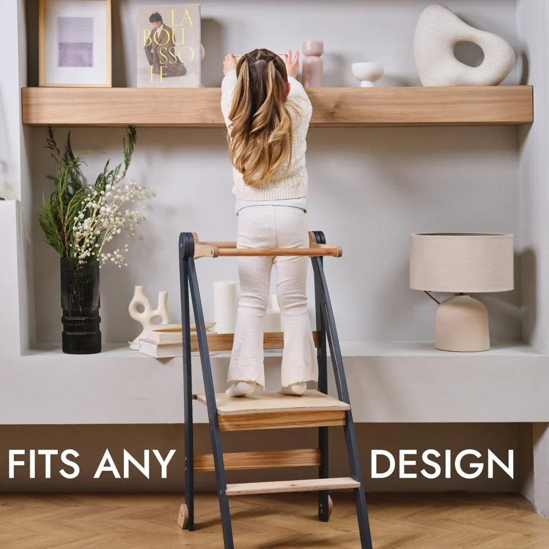 Folding Growing Chair – Montessori Step Stool with Safety Rails for Toddlers – Graphite-4