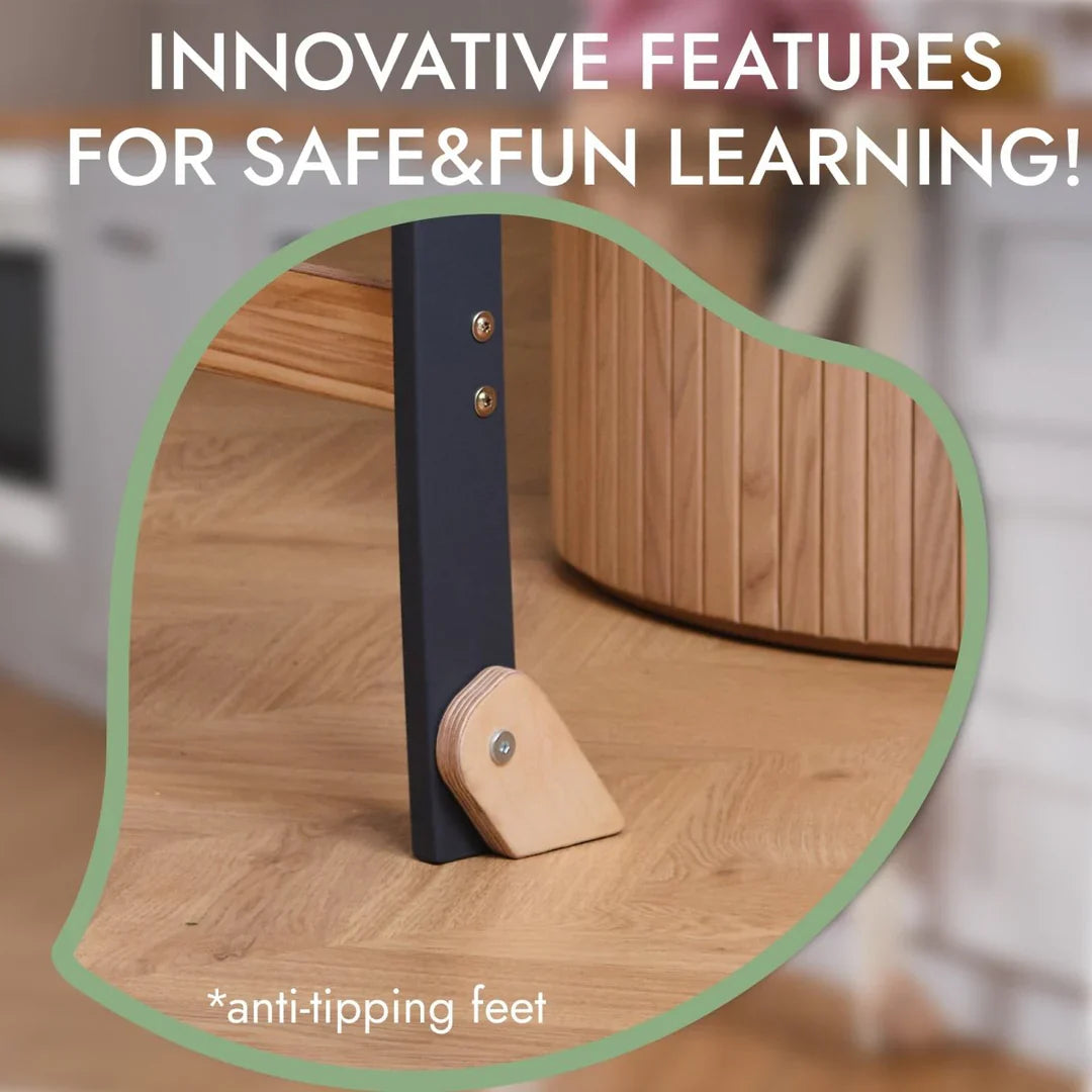 Folding Growing Chair – Montessori Step Stool with Safety Rails for Toddlers – Graphite-3