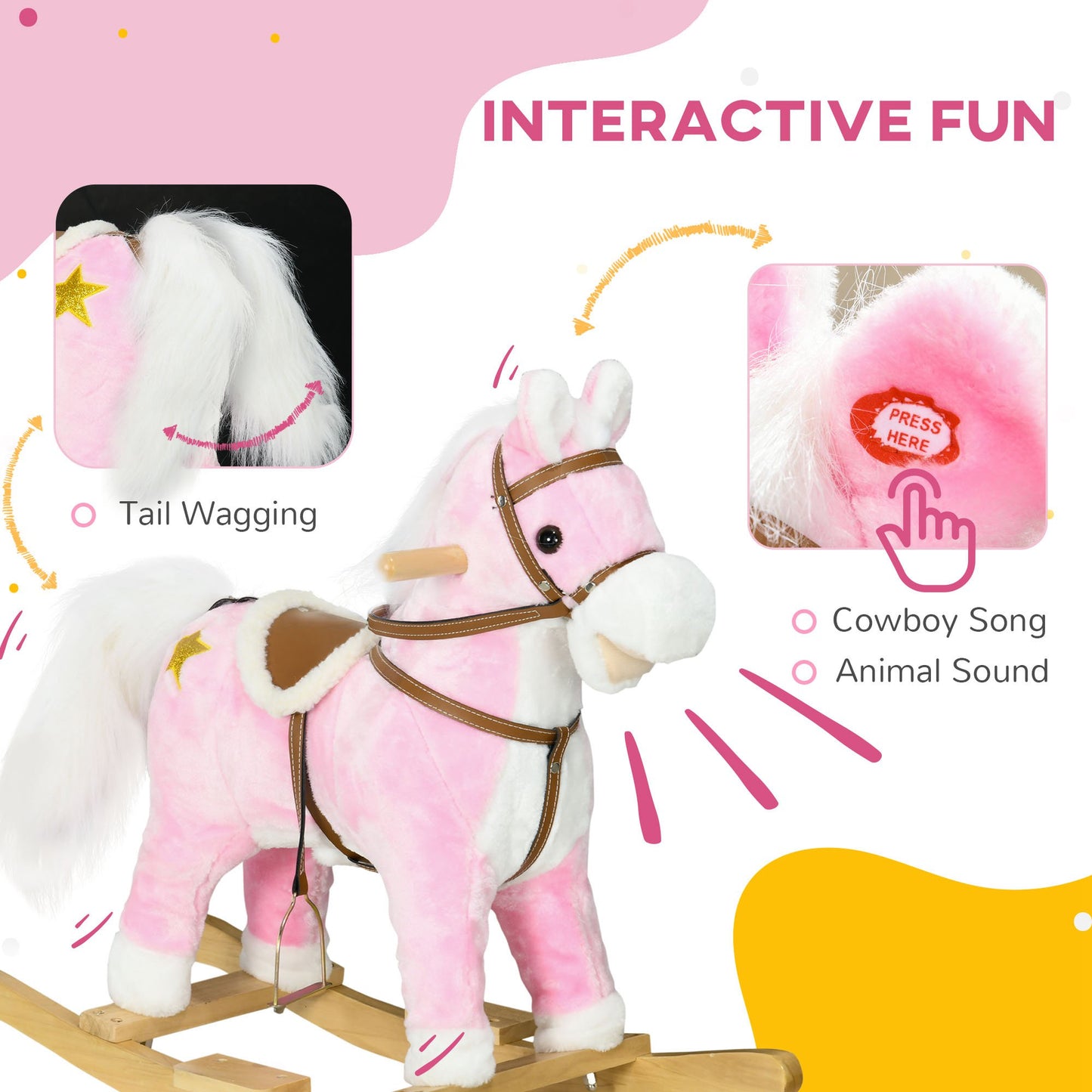 Wooden Rocking Horse with Music, Sound, Saddle for 3-6 Years | HOMCOM-2