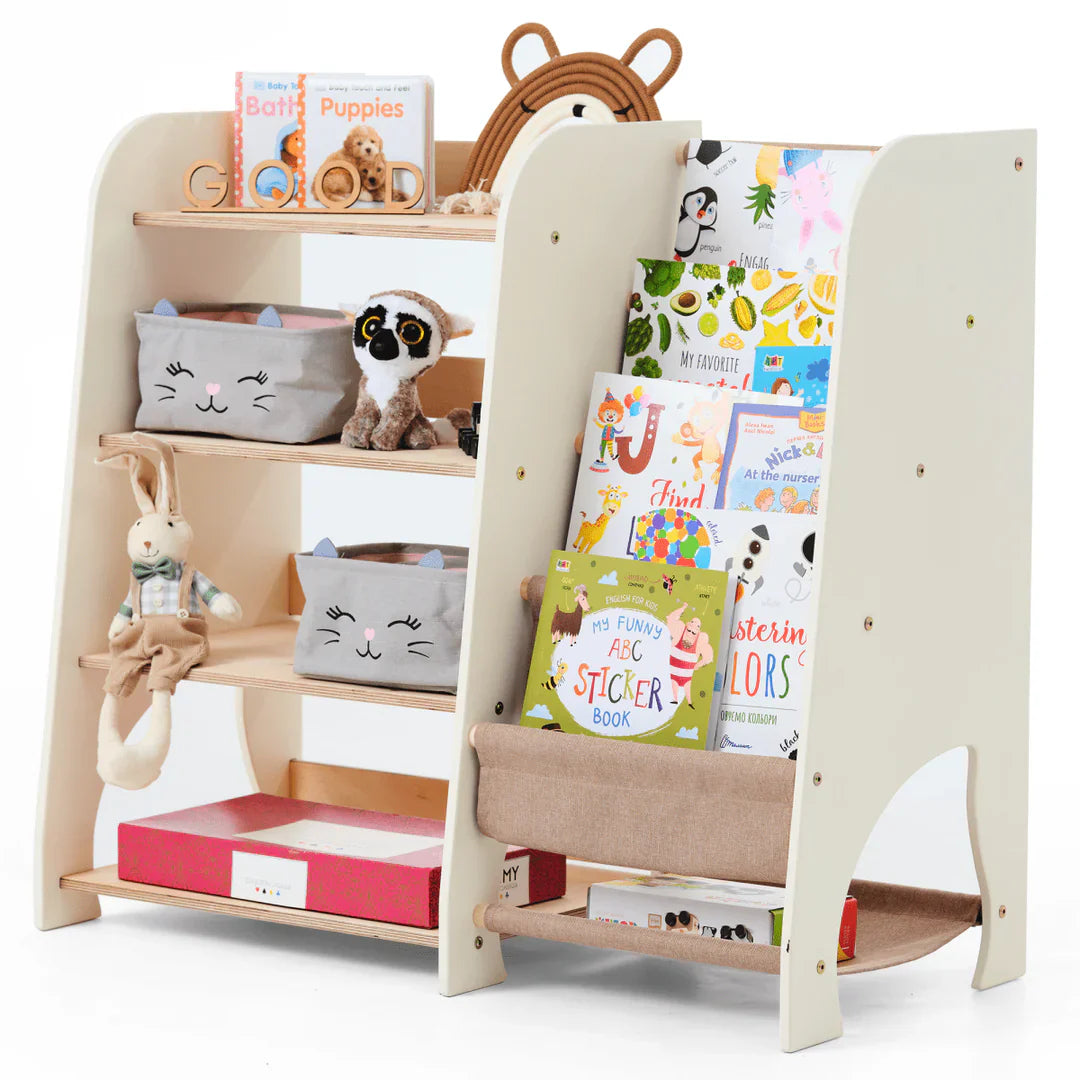 Wooden Montessori Shelves for Toddler 2in1: Bookshelf & Toy Shelving-5