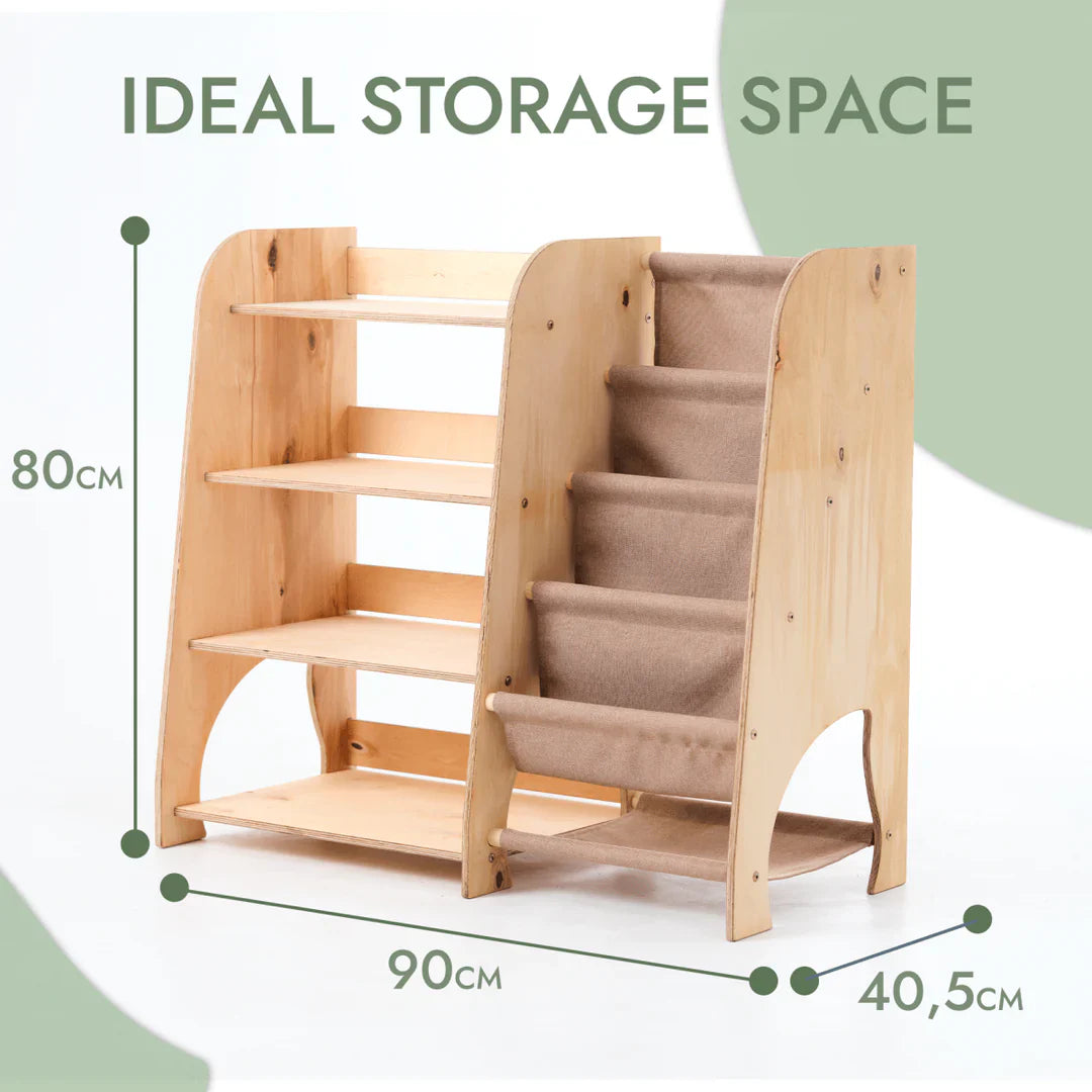 Wooden Montessori Shelves for Toddler 2in1: Bookshelf & Toy Shelving-1