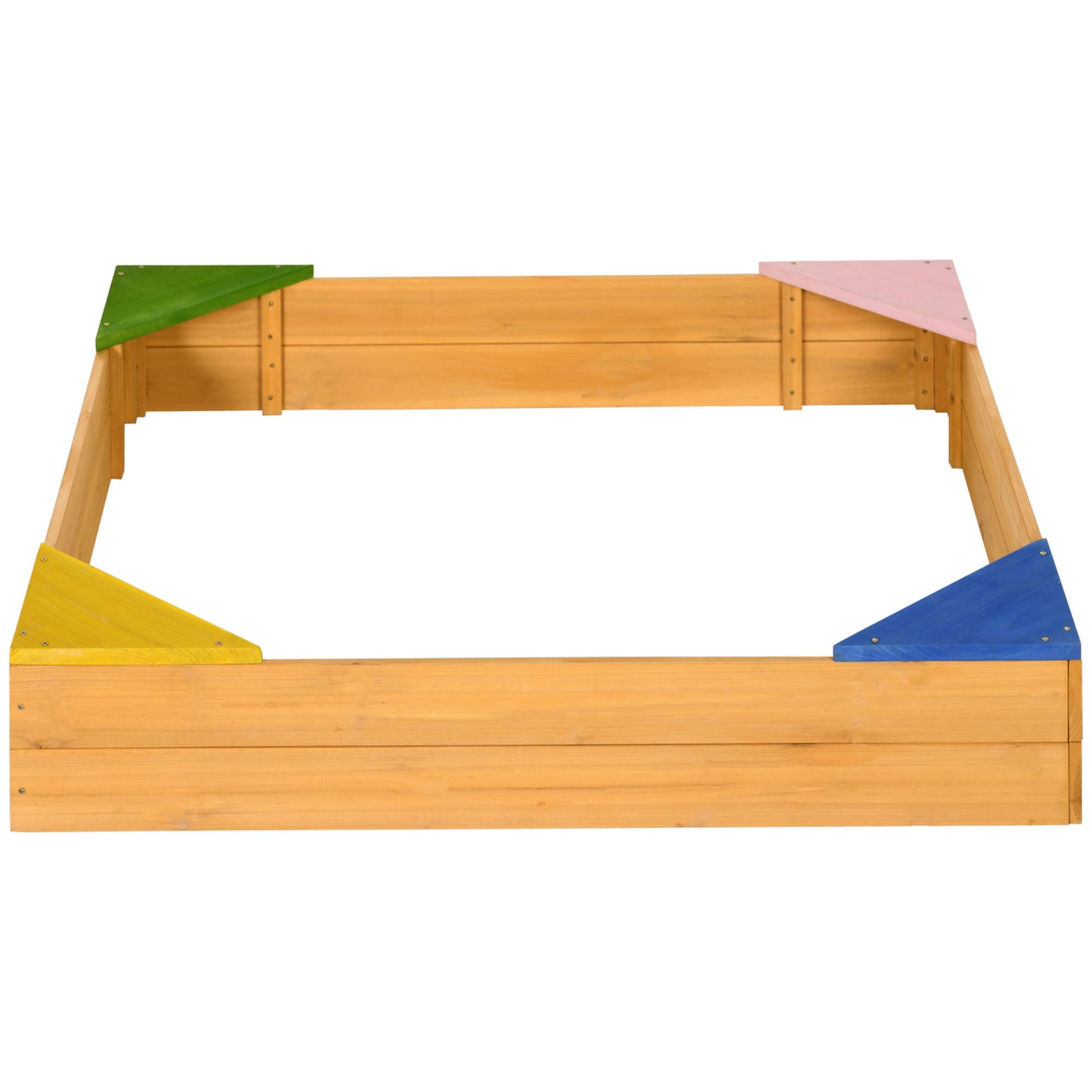 Kids Wooden Sand Pit, Children Sandbox, with Four Seats, Non-Woven Fabric, for Gardens, Playgrounds | Outsunny-4
