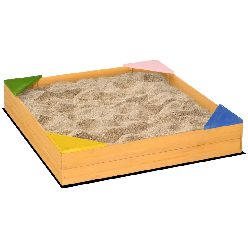 Kids Wooden Sand Pit, Children Sandbox, with Four Seats, Non-Woven Fabric, for Gardens, Playgrounds | Outsunny-0