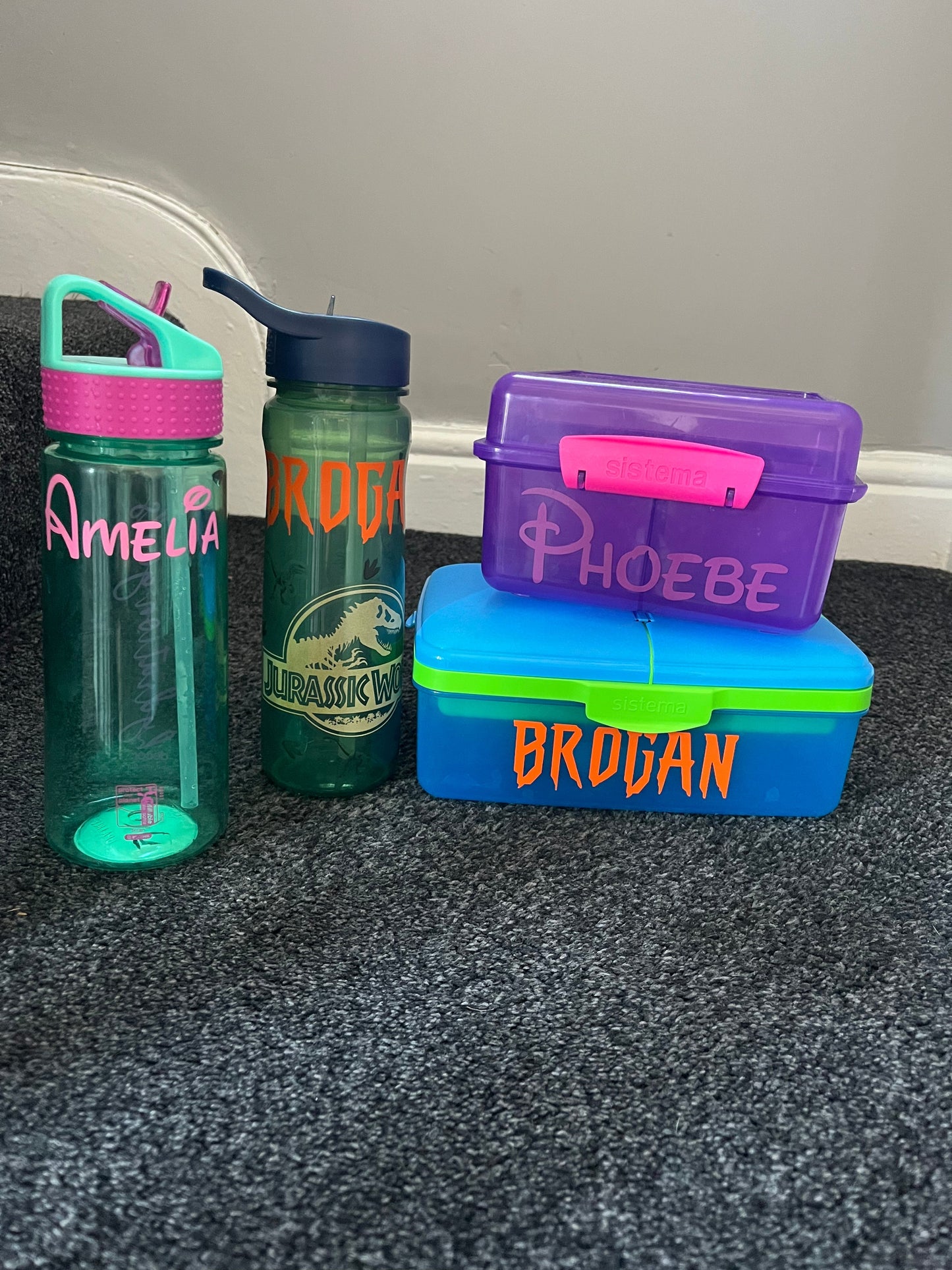 Personalised Name Set Of 2 School Water Bottle & Lunch Box Sticker Labels-1