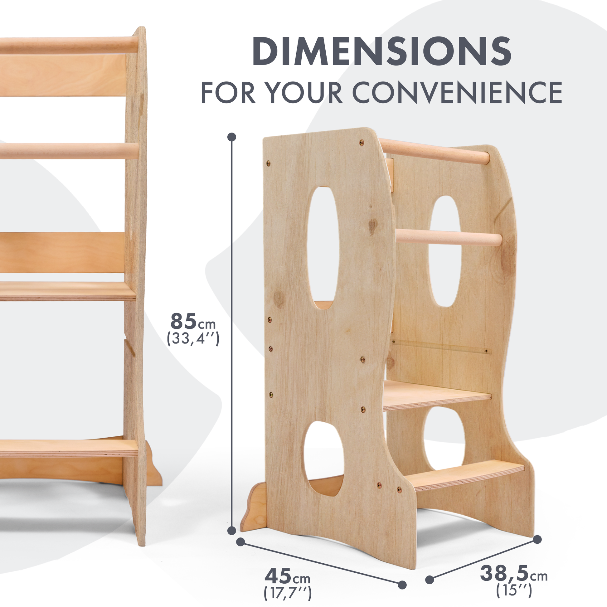 Stable Montessori Learning Tower: Wooden Growing Chair - Beige-1