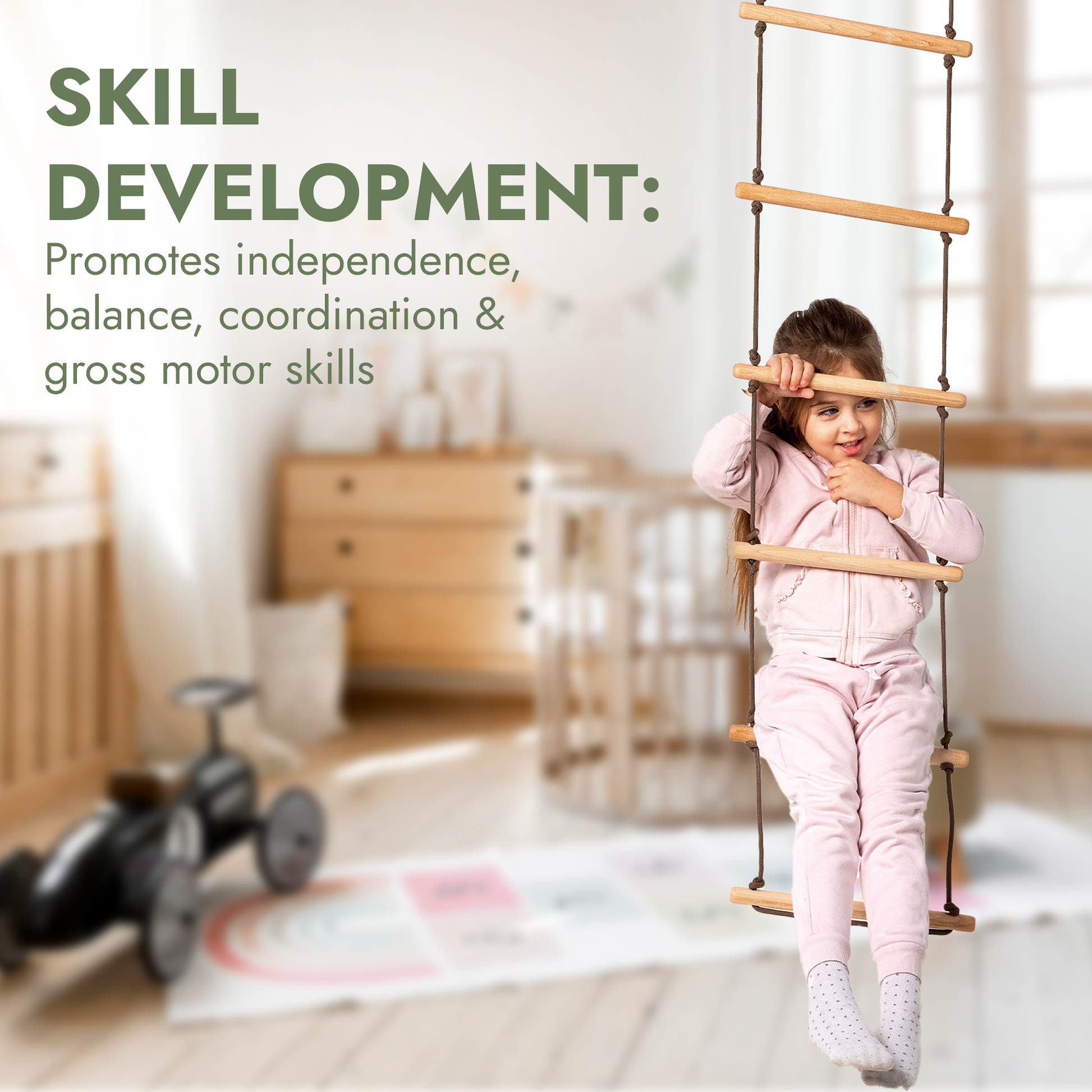 3in1 Swing Set: Disc rope swing + Gymnastic rings + Rope ladder-4