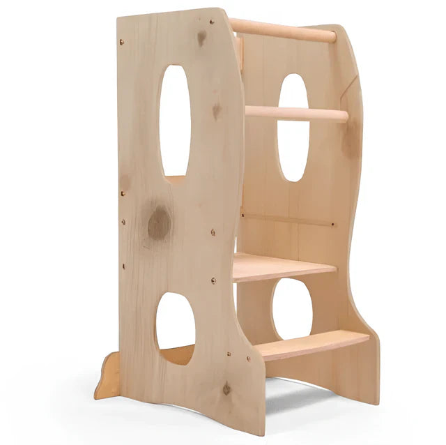 Stable Montessori Learning Tower: Wooden Growing Chair - Beige-0