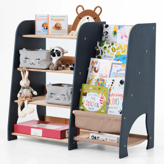 Wooden Montessori Shelves for Toddler 2in1: Bookshelf & Toy Shelving-0